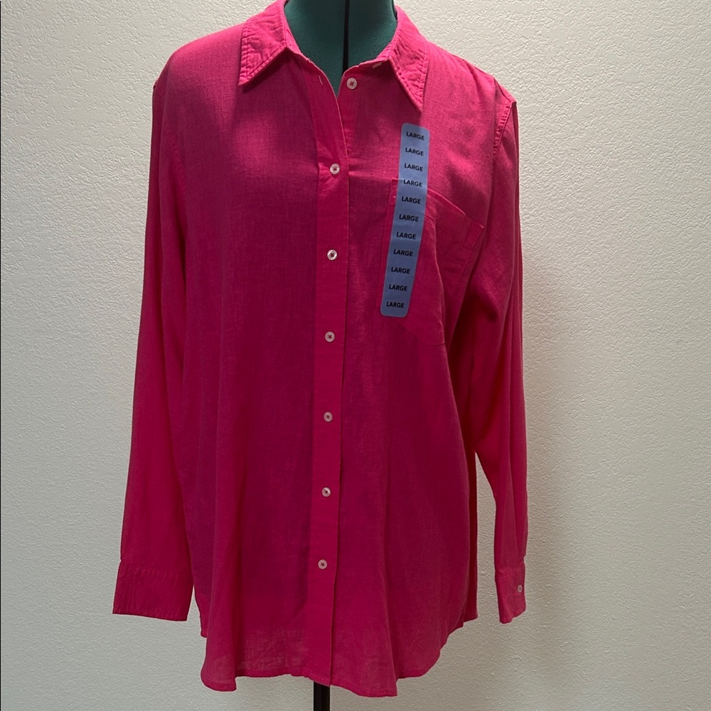 Women’s Pink Linen Button-Up Shirt